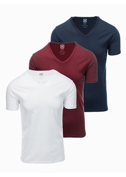 Zestaw męskich koszulek bawełnianych V-neck BASIC – biały/granatowy/bordowy V13 OM-TSBS-0233 ze sklepu ombre w kategorii T-shirty męskie - zdjęcie 177659037