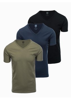 Zestaw męskich bawełnianych t-shirtów V-neck BASIC – czarny/granatowy/ciemnooliwkowy V7 OM-TSBS-0233 ze sklepu ombre w kategorii T-shirty męskie - zdjęcie 177659126