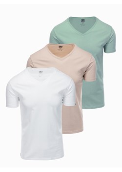 Zestaw bawełnianych koszulek męskich V-neck BASIC – szarozielony/biały/beżowy V14 OM-TSBS-0233 ze sklepu ombre w kategorii T-shirty męskie - zdjęcie 177659205