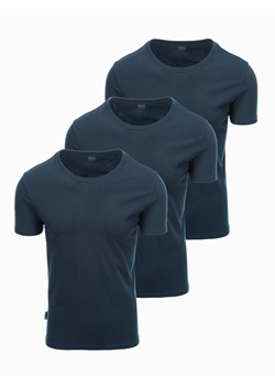 Zestaw męskich koszulek bawełnianych BASIC z okrągłym dekoltem – 3x granatowy V10 OM-TSBS-0232 ze sklepu ombre w kategorii T-shirty męskie - zdjęcie 177659347
