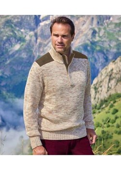 Beżowy sweter z wykładanym kołnierzem ze sklepu Atlas For Men w kategorii Swetry męskie - zdjęcie 177673829