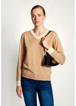 Brązowy sweter w serek z domieszką wełny ze sklepu Molton w kategorii Swetry damskie - zdjęcie 177673916