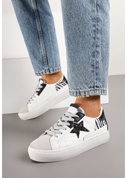 Biało-Szare Sneakersy na Niskiej Platformie z Brokatowymi Zdobieniami Felaven ze sklepu renee.pl w kategorii Buty sportowe damskie - zdjęcie 177676316