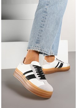 Biało-Czarne Sneakersy na Płaskiej Podeszwie z Ozdobnymi Paskami Velali ze sklepu renee.pl w kategorii Buty sportowe damskie - zdjęcie 177676328