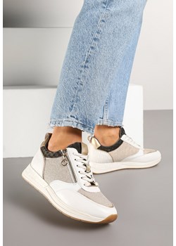 Beżowo-Złote Sneakersy z Wkładką ze Skóry Naturalnej Zdobione Suwakiem Fihanor ze sklepu renee.pl w kategorii Buty sportowe damskie - zdjęcie 177677639