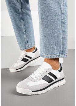 Biało-Czarne Sneakersy Tenisówki z Ozdobnymi Paskami Flormi ze sklepu born2be.pl w kategorii Buty sportowe damskie - zdjęcie 177718926