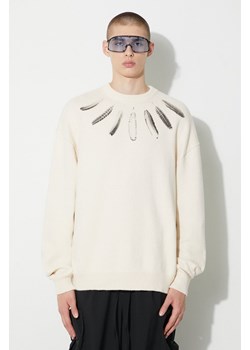 Marcelo Burlon sweter bawełniany Aop Wind Feather kolor beżowy ciepły ze sklepu ANSWEAR.com w kategorii Swetry męskie - zdjęcie 177729748