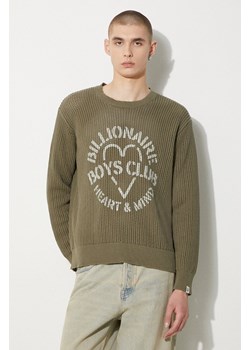 Billionaire Boys Club sweter bawełniany Heart &amp; Mind Stencil Logo Jumper kolor zielony ciepły B24224 ze sklepu ANSWEAR.com w kategorii Swetry męskie - zdjęcie 177737517
