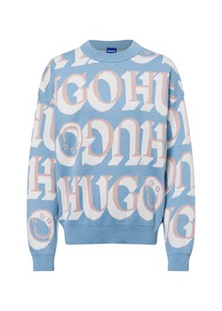 HUGO BLUE Damski sweter z dzianiny - Sestunni_B Kobiety Bawełna jasnoniebieski wzorzysty ze sklepu vangraaf w kategorii Swetry damskie - zdjęcie 177789049