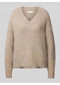 Sweter z dzianiny z mieszanki wełny z dekoltem w serek ze sklepu Peek&Cloppenburg  w kategorii Swetry damskie - zdjęcie 177805937