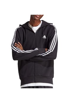 Bluza adidas Essentials French Terry 3-Stripes Full-Zip Hoodie IC0433 - czarny ze sklepu streetstyle24.pl w kategorii Bluzy męskie - zdjęcie 177862216