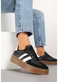 Czarne Sneakersy w Stylu Tenisówek z Geometrycznym Wzorem Avelresil ze sklepu born2be.pl w kategorii Buty sportowe damskie - zdjęcie 177892478