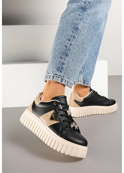 Czarne Sneakersy na Grubej Podeszwie z Metalicznymi Aplikacjami Elealenna ze sklepu born2be.pl w kategorii Buty sportowe damskie - zdjęcie 177892568