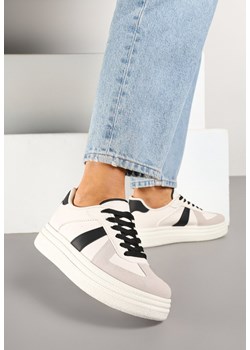 Beżowo-Czarne Sneakersy na Platformie Ozdobione Paskami ze Sznurowaniem Bormi ze sklepu renee.pl w kategorii Buty sportowe damskie - zdjęcie 177892689