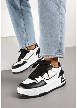 Czarno-Białe Sneakersy na Platformie Ozdobionej Tłoczeniem Deovithra ze sklepu renee.pl w kategorii Buty sportowe damskie - zdjęcie 177892749