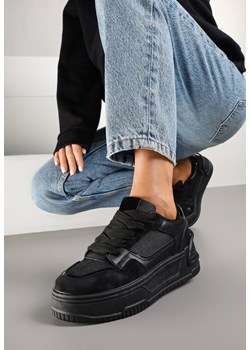 Czarne Sneakersy na Platformie Ozdobionej Tłoczeniem Deovithra ze sklepu renee.pl w kategorii Buty sportowe damskie - zdjęcie 177892755