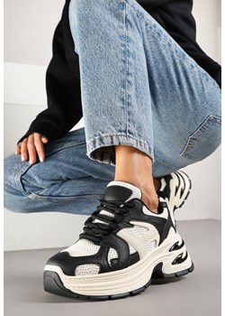 Czarno-Beżowe Sneakersy na Platformie z Tłoczeniem i Geometrycznym Wzorem Melvila ze sklepu renee.pl w kategorii Buty sportowe damskie - zdjęcie 177897557