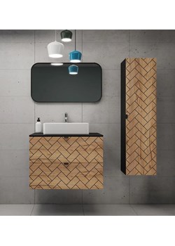 Komplet szafka pod umywalkę 80 cm ze słupkiem czarny + dąb craft złoty L3-T99 ze sklepu Edinos.pl w kategorii Szafki i regały łazienkowe - zdjęcie 177899228