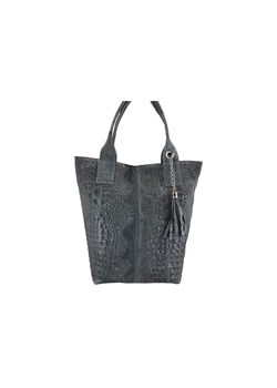 Modny worek skórzany - CROCO - Szary ze sklepu Barberinis w kategorii Torby Shopper bag - zdjęcie 177926648