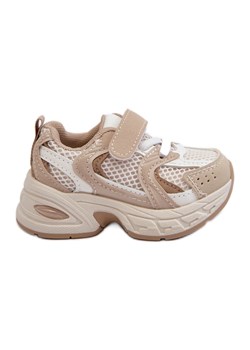 Dziecięce Buty Sportowe Sneakersy Na Rzep Beżowe Rulagia beżowy ze sklepu ButyModne.pl w kategorii Buty sportowe dziecięce - zdjęcie 177972338
