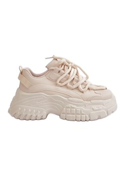 Sneakersy Damskie Na Masywnej Podeszwie Jasnobeżowe Nevela beżowy ze sklepu ButyModne.pl w kategorii Buty sportowe damskie - zdjęcie 177973589