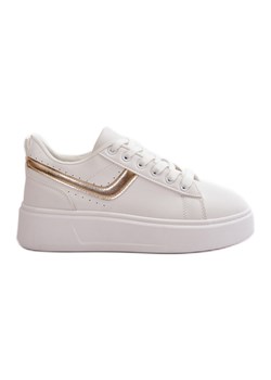 Trampki Sneakersy Damskie Na Platformie Z Eko Skóry Biało-Złote Brennessa białe ze sklepu ButyModne.pl w kategorii Trampki damskie - zdjęcie 177973905