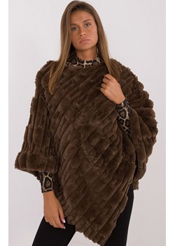 Brązowe poncho z eko futra AT-PN-2347.88, Kolor brązowy, Rozmiar uniwersalny, WOOL FASHION ITALIA ze sklepu Primodo w kategorii Poncza - zdjęcie 178011225