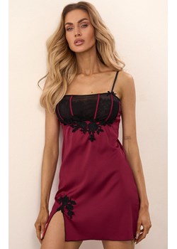 Satynowa koszulka nocna damska i stringi Jusona, Kolor bordowy, Rozmiar S/M, LivCo Corsetti Fashion ze sklepu Intymna w kategorii Koszule nocne - zdjęcie 178013618