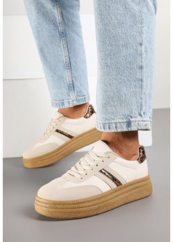 Beżowe Sneakersy na Platformie w Stylu Kultowych Tenisówek Ozdobione Wzorem w Panterkę Gonoriel ze sklepu born2be.pl w kategorii Buty sportowe damskie - zdjęcie 178033075