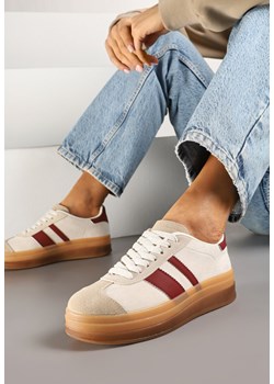 Beżowo-Bordowe Sneakersy na Płaskiej Podeszwie z Ozdobnymi Paskami Velali ze sklepu renee.pl w kategorii Buty sportowe damskie - zdjęcie 178033208