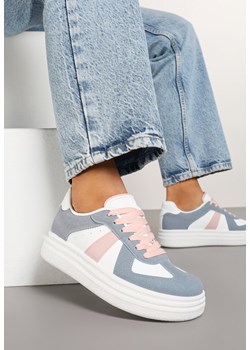 Niebiesko-Białe Sneakersy na Platformie Ozdobione Paskami ze Sznurowaniem Bormi ze sklepu renee.pl w kategorii Buty sportowe damskie - zdjęcie 178033238