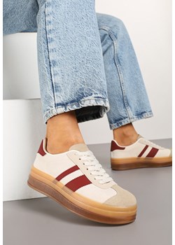 Beżowo-Bordowe Płaskie Sneakersy Ozdobione Paskami Norili ze sklepu born2be.pl w kategorii Buty sportowe damskie - zdjęcie 178033678