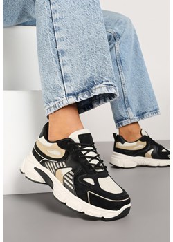 Czarno-Beżowe Sneakersy na Grubej Podeszwie z Tłoczeniami Fellira ze sklepu born2be.pl w kategorii Buty sportowe damskie - zdjęcie 178033696