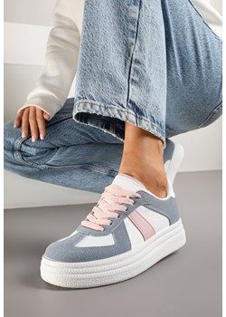 Niebiesko-Białe Sznurowane Sneakersy na Grubej Podeszwie z Geometrycznym Motywem Melmi ze sklepu born2be.pl w kategorii Buty sportowe damskie - zdjęcie 178033708