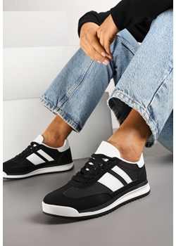 Czarne Sneakersy Tenisówki z Ozdobnymi Paskami Flormi ze sklepu born2be.pl w kategorii Buty sportowe damskie - zdjęcie 178033726