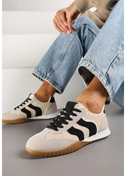 Beżowo-Czarne Sneakersy Ozdobione Plecionką z Rafii Wiloria ze sklepu born2be.pl w kategorii Buty sportowe damskie - zdjęcie 178033738