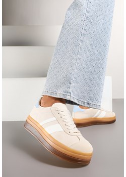 Beżowe Sneakersy na Płaskiej Podeszwie z Ozdobnymi Paskami Velali ze sklepu renee.pl w kategorii Buty sportowe damskie - zdjęcie 178045998