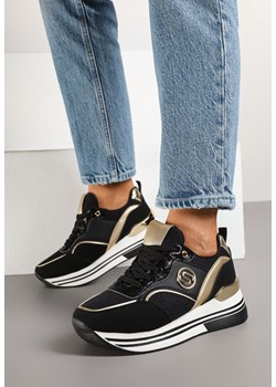 Czarne Sneakersy na Grubej Podeszwie z Metalicznymi Wstawkami Gonnith ze sklepu born2be.pl w kategorii Buty sportowe damskie - zdjęcie 178046447