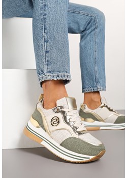 Beżowo-Zielone Sneakersy na Grubej Podeszwie z Metalicznymi Wstawkami Gonnith ze sklepu born2be.pl w kategorii Buty sportowe damskie - zdjęcie 178046459