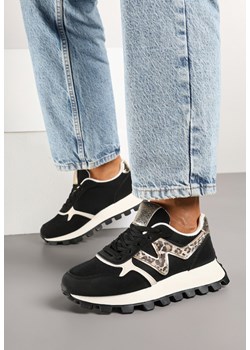Czarne Sneakersy na Podeszwie z Tłoczeniami Zdobione Wzorem w Panterkę Gonoria ze sklepu born2be.pl w kategorii Buty sportowe damskie - zdjęcie 178046465