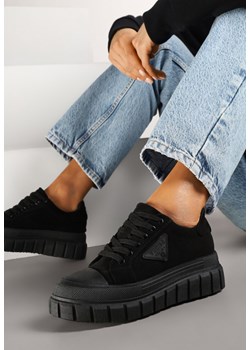 Czarne Sneakersy Vices na Grubej Podeszwie z Geometryczną Aplikacją Leanae ze sklepu born2be.pl w kategorii Buty sportowe damskie - zdjęcie 178051228