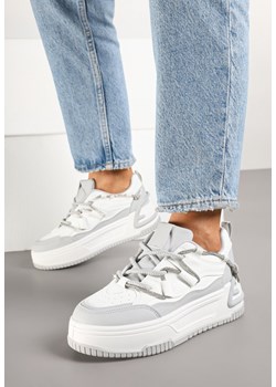 Biało-Szare Sneakersy na Platformie z Paskiem z Cyrkonii Aneolin ze sklepu renee.pl w kategorii Buty sportowe damskie - zdjęcie 178051427