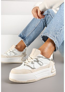 Biało-Beżowe Sneakersy na Platformie z Paskiem z Cyrkonii Aneolin ze sklepu renee.pl w kategorii Buty sportowe damskie - zdjęcie 178051439