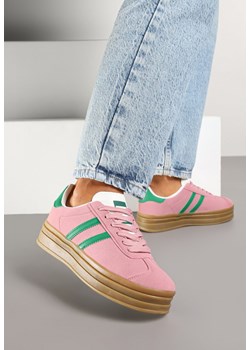 Ciemnoróżowe Sneakersy na Platformie z Minimalistycznymi Przeszyciami Teritha ze sklepu born2be.pl w kategorii Buty sportowe damskie - zdjęcie 178054058
