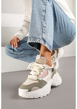 Beżowo-Zielone Sneakersy w Streetwearowym Stylu na Tłoczonej Podeszwie Nelasea ze sklepu renee.pl w kategorii Buty sportowe damskie - zdjęcie 178065636