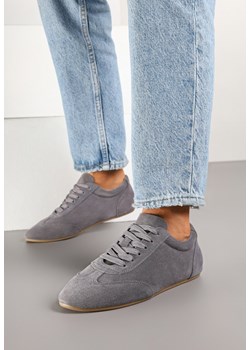 Szare Skórzane Sneakersy w Klasycznym Stylu Fonavina ze sklepu born2be.pl w kategorii Buty sportowe damskie - zdjęcie 178066515