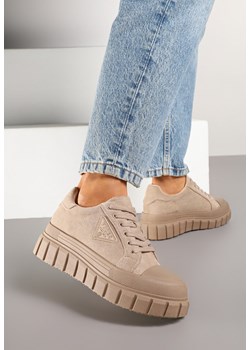 Ciemnobeżowe Sneakersy Vices na Grubej Podeszwie z Geometryczną Aplikacją Leanae ze sklepu born2be.pl w kategorii Buty sportowe damskie - zdjęcie 178068357