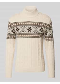 Sweter z dzianiny z prążkowanymi wykończeniami model ‘FLAKE’ ze sklepu Peek&Cloppenburg  w kategorii Swetry męskie - zdjęcie 178068768