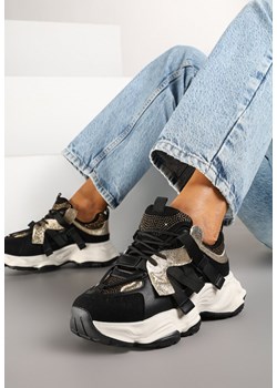 Czarne Sneakersy Streetwearowe na Grubej Podeszwie Zdobione Cyrkoniami Finlivis ze sklepu born2be.pl w kategorii Buty sportowe damskie - zdjęcie 178087639