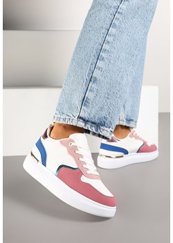 Biało-Różowe Sneakersy Ozdobione Metalicznymi Wstawkami Delarila ze sklepu born2be.pl w kategorii Buty sportowe damskie - zdjęcie 178088915